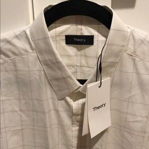 Theory white striped short sleeve button down